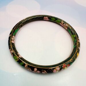 Floral Vintage Cloisonné Bangle Bracelet Size 8